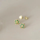 925 Silver Green Zircon Flowers Stud Earring Women Girls Wedding Gift