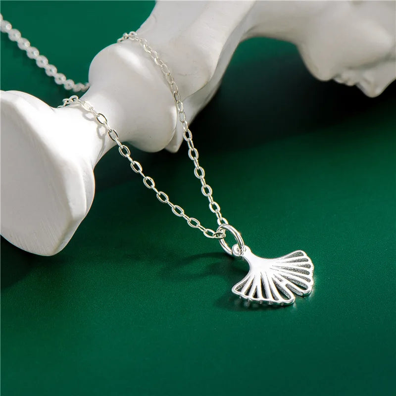 925 Silver Ginkgo Biloba Pendant Necklace for Women