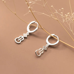 925 Silver Violin Drop Earrings Zircon Dangle Hypoallergenic Jewelry