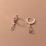 925 Silver Violin Drop Earrings Zircon Dangle Hypoallergenic Jewelry