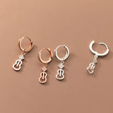 925 Silver Violin Drop Earrings Zircon Dangle Hypoallergenic Jewelry