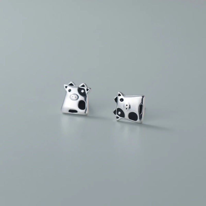 925 Sterling Silver Milk Cow Animal Stud Earrings for Women Girls
