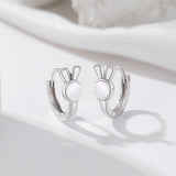 Sterling Silver Rabbit Hoop Earrings Mother of Pearl Bunny Small Hoops Jewelry