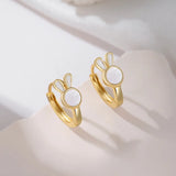 Sterling Silver Rabbit Hoop Earrings Mother of Pearl Bunny Small Hoops Jewelry