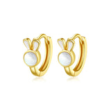 Sterling Silver Rabbit Hoop Earrings Mother of Pearl Bunny Small Hoops Jewelry