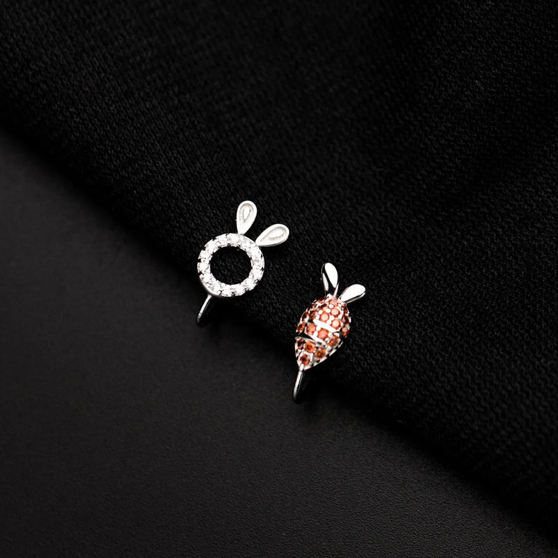 Sterling Silver Rabbit and Carrot Ear Cuffs for Women Girls