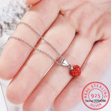 925 Silver Red Heart Enamel Pendant Necklace Chain
