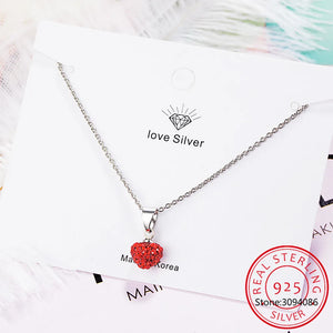 925 Silver Red Heart Enamel Pendant Necklace Chain