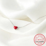 925 Silver Red Heart Enamel Pendant Necklace Chain