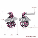 925 Silver Witch Hat Crystal Stud Earrings Halloween Jewelry