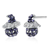 925 Silver Witch Hat Crystal Stud Earrings Halloween Jewelry