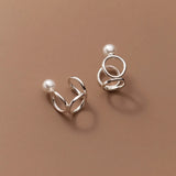 925 Silver Pearl Circle Ear Cuffs for Women