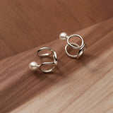 925 Silver Pearl Circle Ear Cuffs for Women