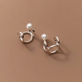 925 Silver Pearl Circle Ear Cuffs for Women