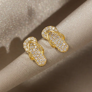 925 Silver Zircon Slippers Stud Earrings Flip Flops Hypoallergenic Jewelry