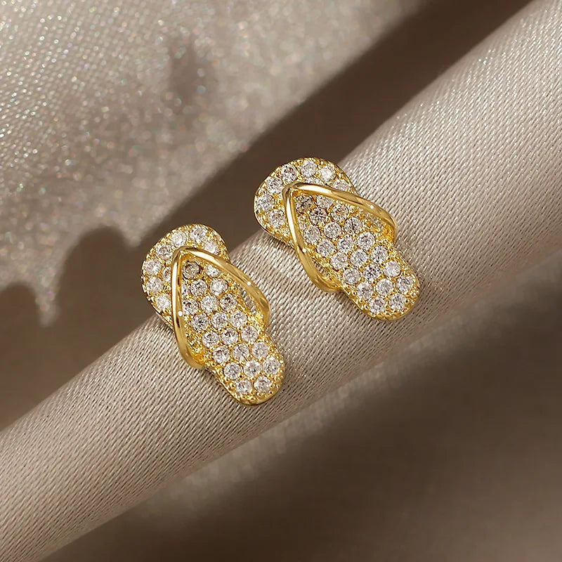 925 Silver Zircon Slippers Stud Earrings Flip Flops Hypoallergenic Jewelry