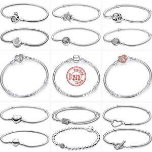 925 Silver DIY Charms Bracelets Heart Snake Chain Pav? Women Jewelry