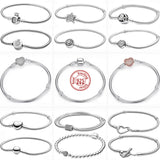 925 Silver DIY Charms Bracelets Heart Snake Chain Pav? Women Jewelry