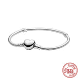 925 Silver DIY Charms Bracelets Heart Snake Chain Pav? Women Jewelry
