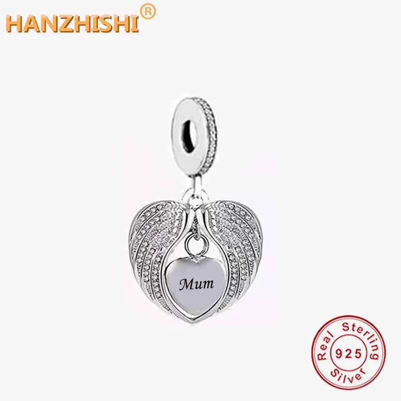Real 925 Sterling Silver Wing Dangle Charms Beads for Bracelet Necklace
