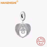 Real 925 Sterling Silver Wing Dangle Charms Beads for Bracelet Necklace
