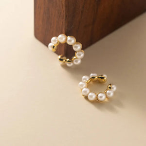 925 Silver Dainty Pearls Ear Cuffs Non-Pierced Cartilage Earrings