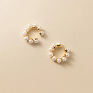 925 Silver Dainty Pearls Ear Cuffs Non-Pierced Cartilage Earrings
