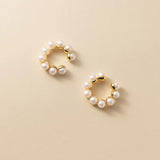 925 Silver Dainty Pearls Ear Cuffs Non-Pierced Cartilage Earrings