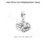 925 Sterling Silver Fox Charms Dangle Beads for Bracelets
