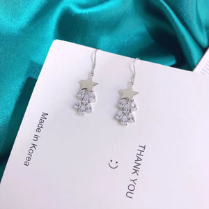 925 Silver Dangle Earrings Star Zirconia Shine Fantasy Light