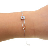 925 Silver Personalized Sparking Cz Safety Pin Charm Bracelet