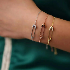 925 Silver Personalized Safety Pin Charm Bracelet