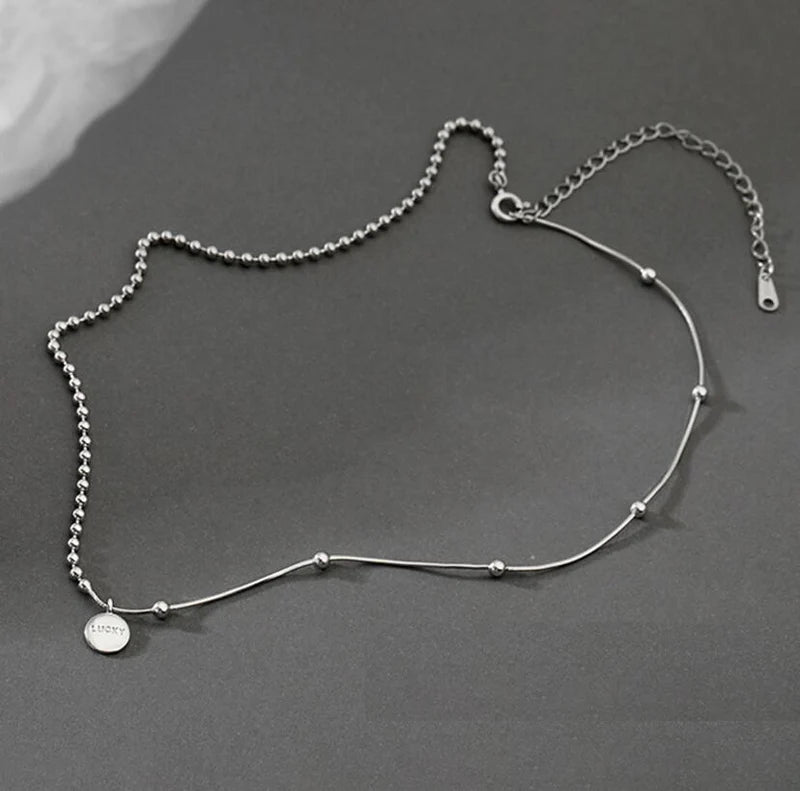 Sterling Silver Round Letter LUCKY Pendant Necklace for Women