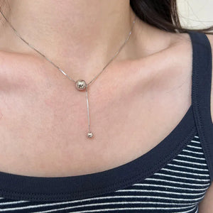 925 Silver Double Ball Pendant Necklace Box Chain Tassel Jewelry