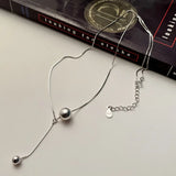 925 Silver Double Ball Pendant Necklace Box Chain Tassel Jewelry