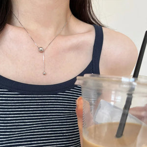 925 Silver Double Ball Pendant Necklace Box Chain Tassel Jewelry