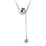 925 Silver Double Ball Pendant Necklace Box Chain Tassel Jewelry