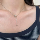 925 Silver Double Ball Pendant Necklace Box Chain Tassel Jewelry