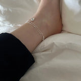 925 Sterling Silver Double Beads Chain Anklets for Woman Heart Ankle Bracelet