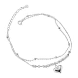 925 Sterling Silver Double Beads Chain Anklets for Woman Heart Ankle Bracelet