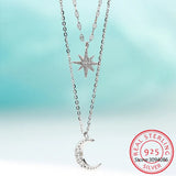 925 Silver Star Moon CZ Choker Necklace Wedding Party S925 Je