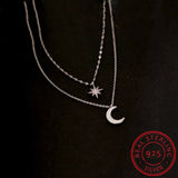 925 Silver Star Moon CZ Choker Necklace Wedding Party S925 Je