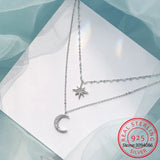925 Silver Star Moon CZ Choker Necklace Wedding Party S925 Je