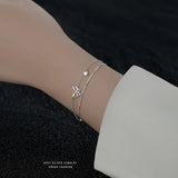 925 Silver Double Chain Bracelet with Diamond Butterfly Charm