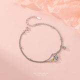 925 Silver Double Chain Bracelet with Diamond Butterfly Charm