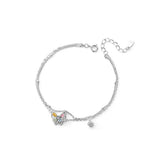 925 Silver Double Chain Bracelet with Diamond Butterfly Charm