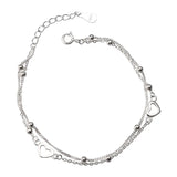 925 Silver Double Chains Bracelet Heart Bangle