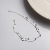 925 Silver Double Chains Bracelet Heart Bangle