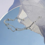 925 Silver Double Chains Bracelet Heart Bangle