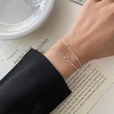 925 Silver Double Chains Bracelet Heart Bangle